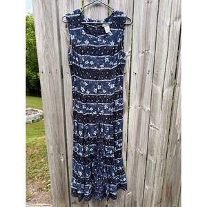 Vintage 90s Boho Sarah Richards Floral Maxi Dress Womens 8 Blue
